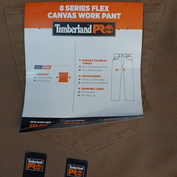 TIMBERLAND PRO STRAIGHT FIT 8 SERIES FLEX CANVAS WORK PANTS SIZE 38x36 NWT - Picture 6 of 7